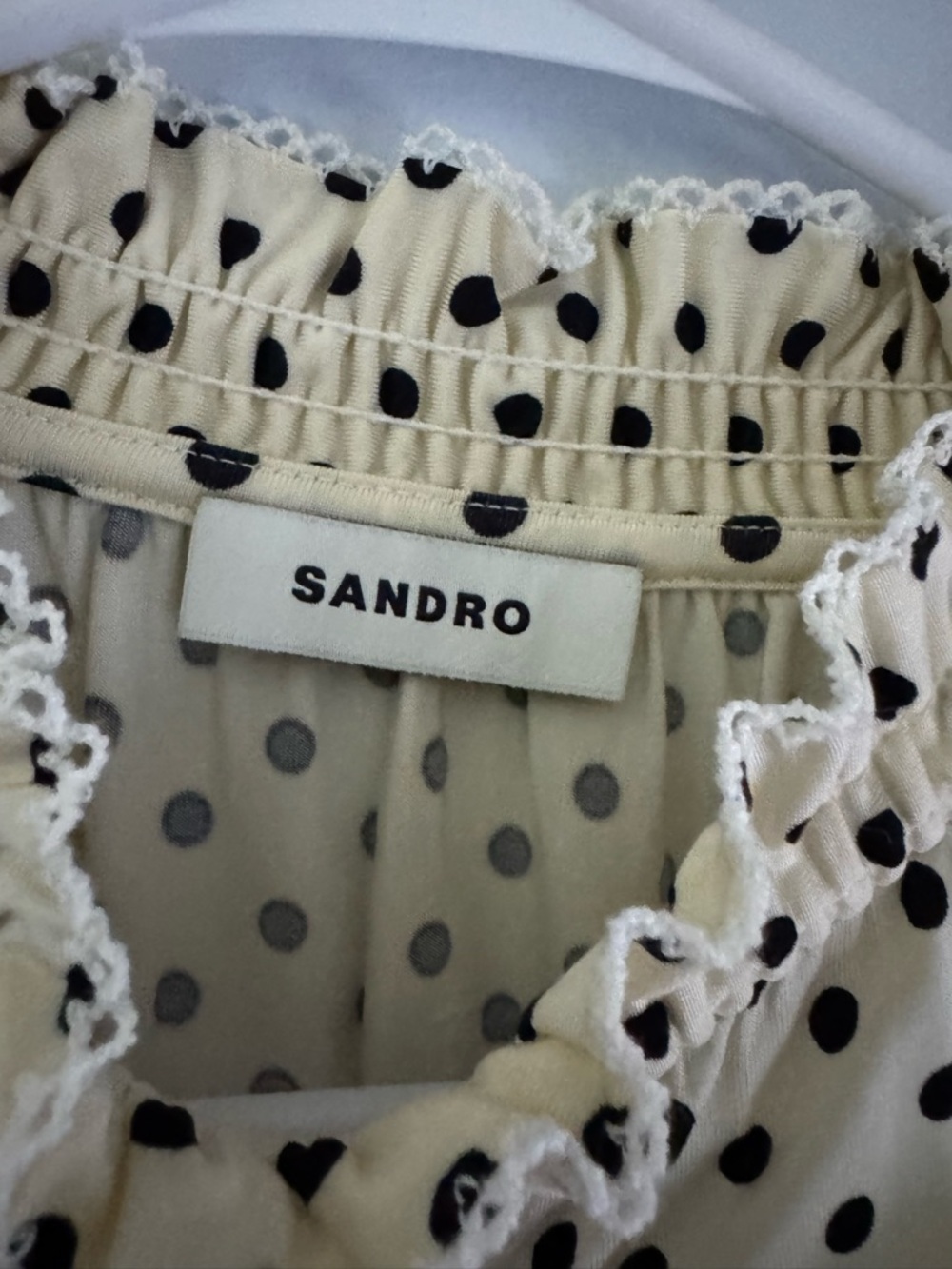 Sandro Cream Polka Dot High Neck Puff Sleeve Top - Picture 3 of 5